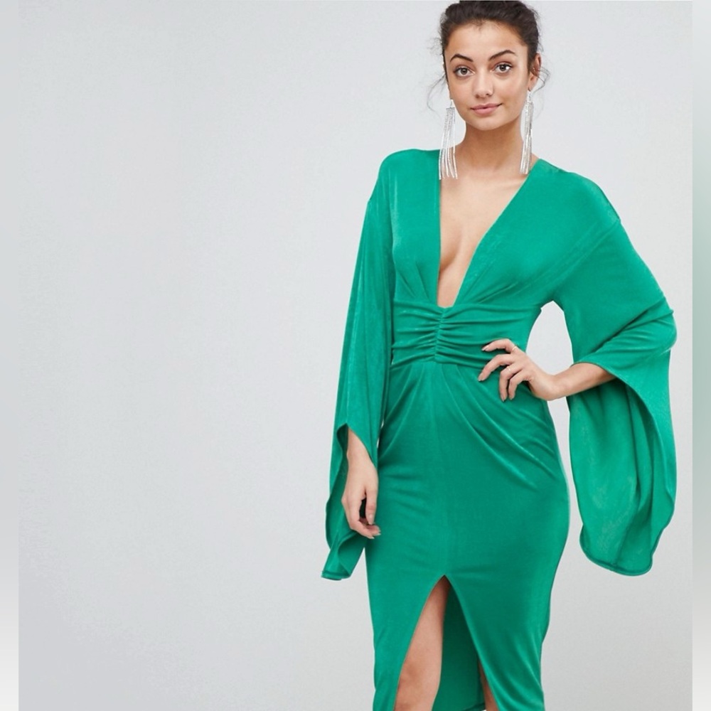 Asos Deep Plunge Slinky Kimono Midi Dress